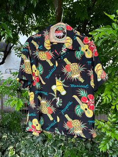ALOHA SHIRTS “HAWAII MUSICAL”  /半袖レーヨンシャツ / アロハシャツ / ハワイアン / ウクレレ柄 / SS39018 / ブラック (119)
