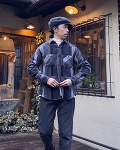 GRADATION PATCH WORK WORK SHIRT / ヘビーネルワークシャツ / ネルシャツ / チェックシャツ / パッチワーク / BLACK