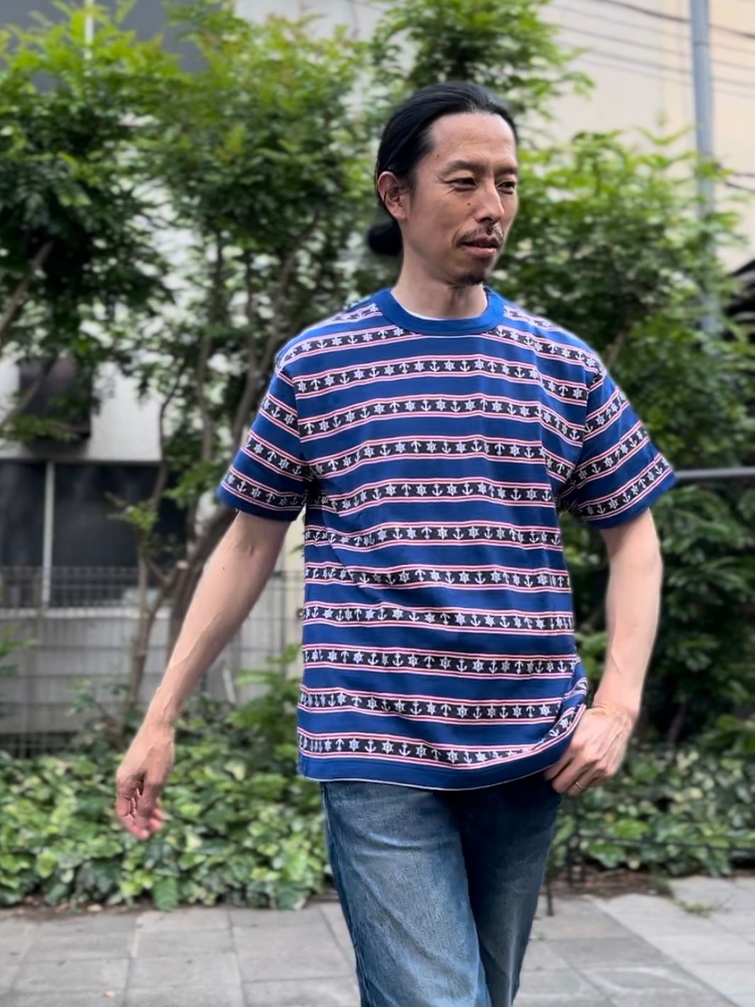 SC77706 / アンカーモチーフジャガード 半袖Tシャツ / ブルー