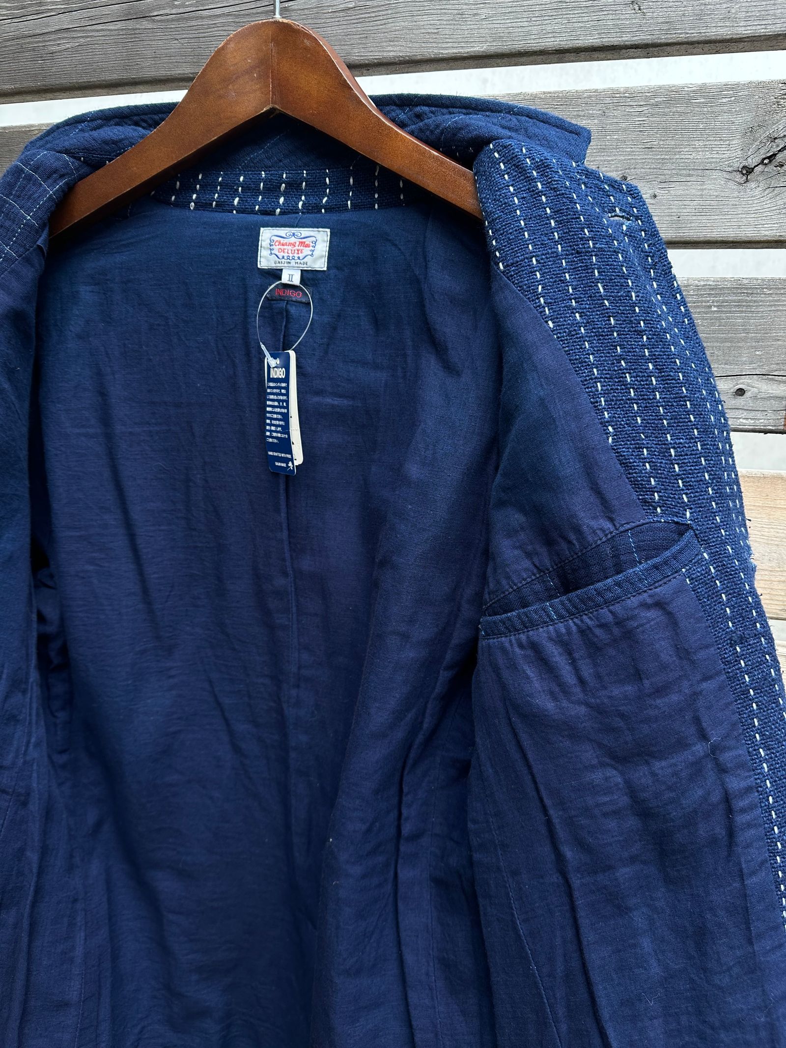 【LUCKY “福”SALE】INDIGO Wガーゼステッチワーク 3ピースセット(ジャケット×ベスト×パンツ)Mサイズ