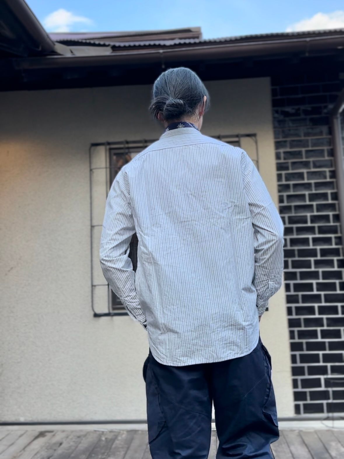 FOB FACTORY - F3488 / STRIPE BAND COLLAR SHIRT / ストライプ バンド