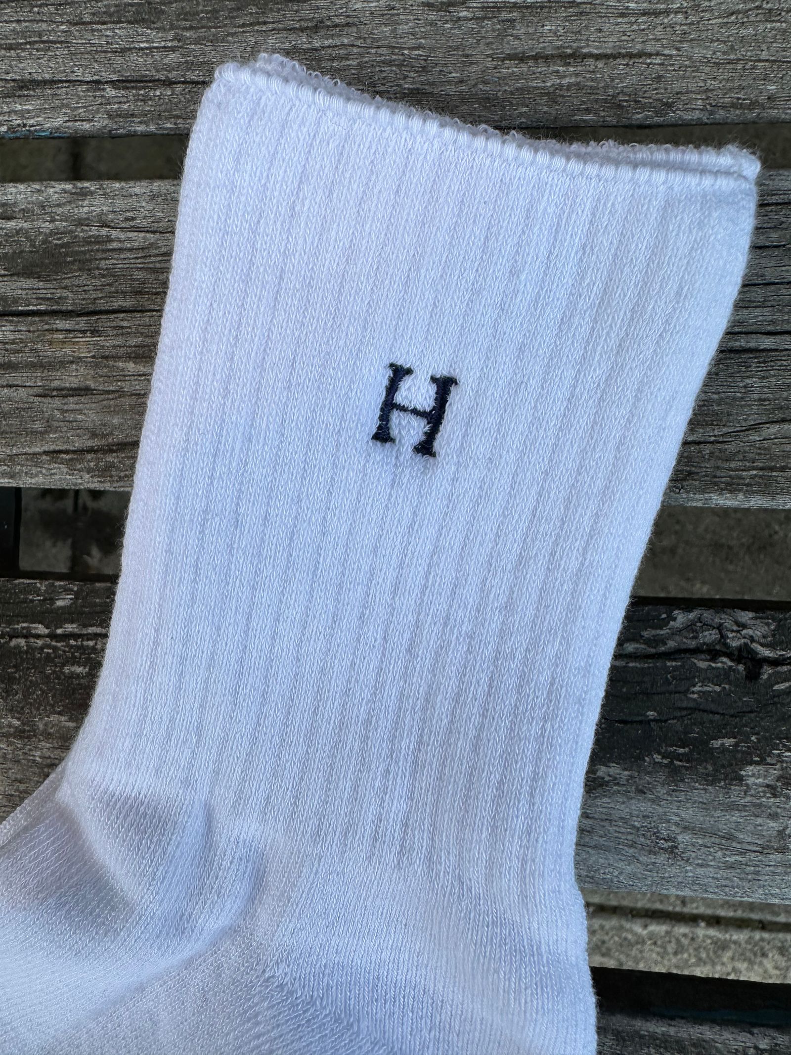 Hエンブロイダリー パイルショート ソックス / H刺繍 / 靴下 / WHITE / ホワイト