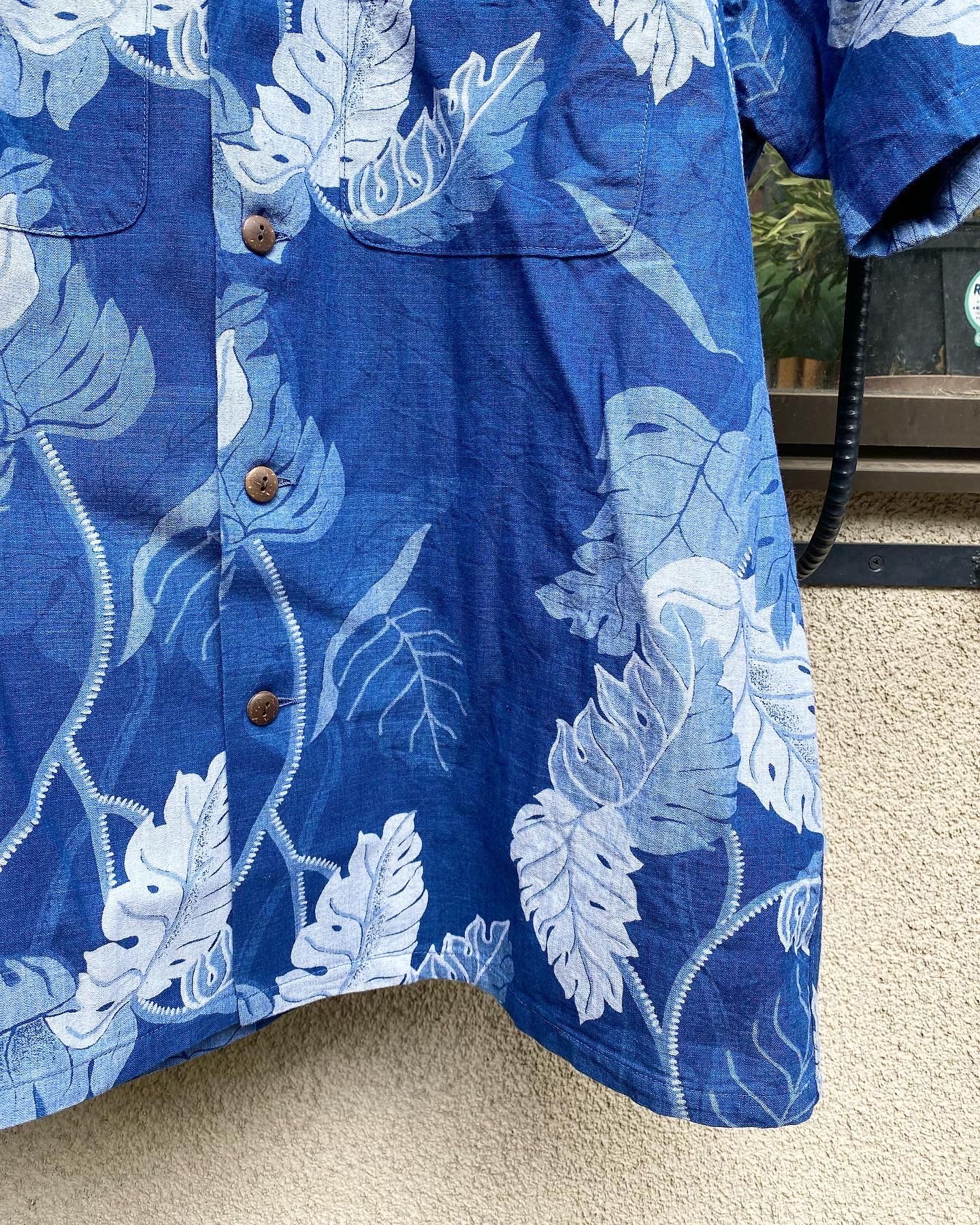 INDIGO COTTON HAWAIIAN SHIRT “MONSTERA” / NAVY (128)