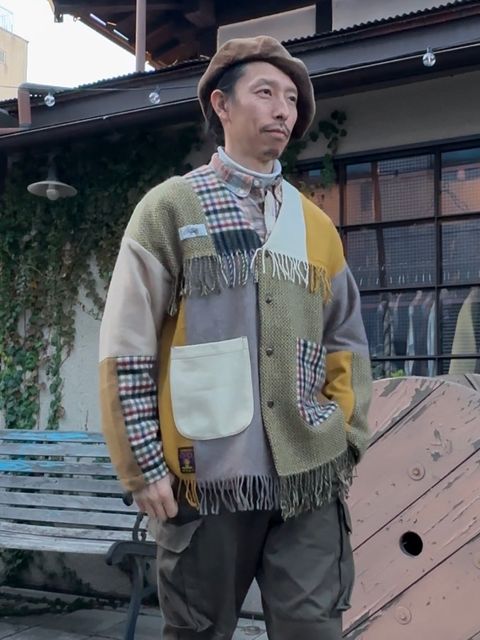 EDGE CARDIGAN / カシミヤマフラーリメイクカーディガン / ブラウン②