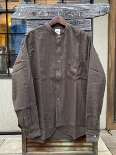F3485 / C/W STRIPE BANDCOLLAR / C/W ストライプ バンドカラー シャツ /  OLIVE