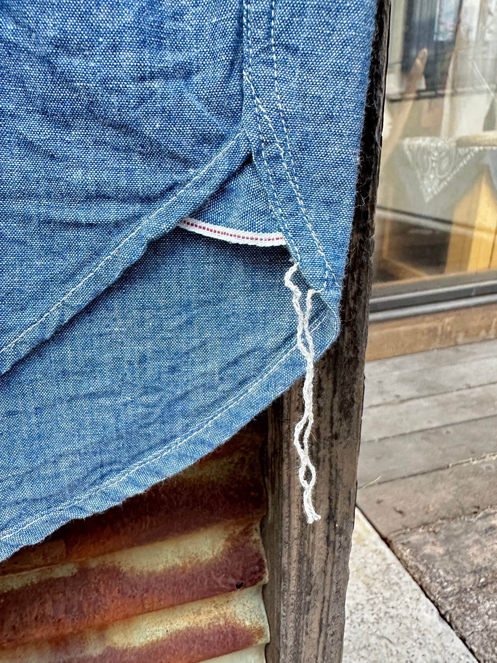 F3428 / BAND COLLAR SHIRT / シャンブレーバンドカラーシャツ / ブルー