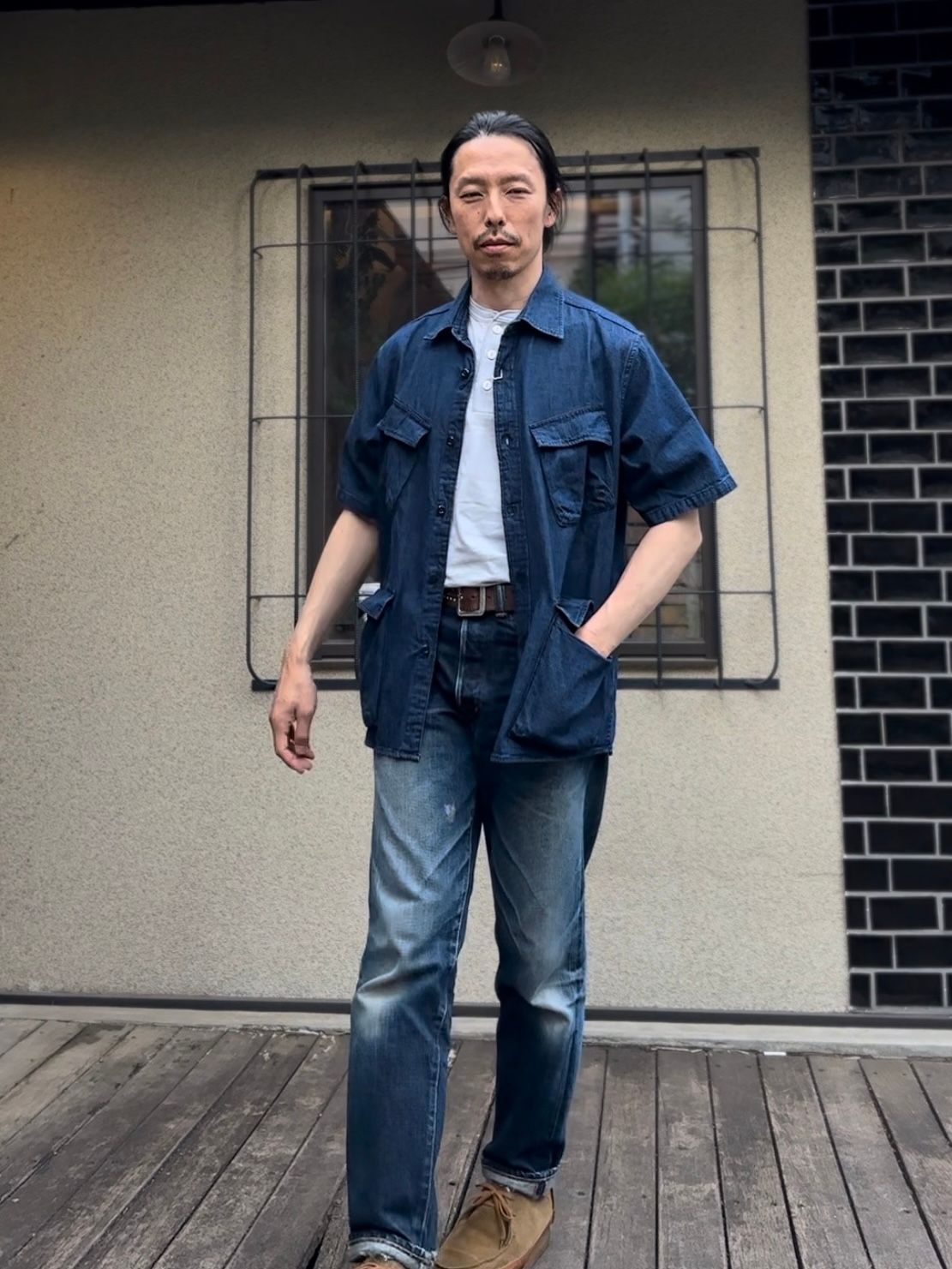 エフオービーファクトリー / FOB FACTORY / デニムファティーグS/Sシャツ