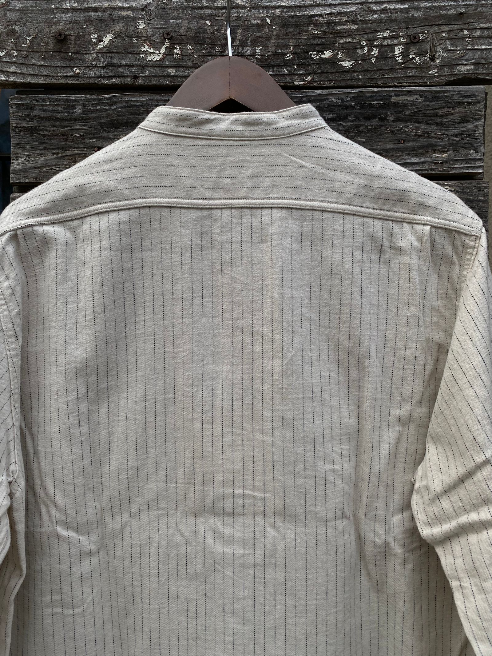 F3485 C/W STRIPE BANDCOLLAR / C/W ストライプ バンドカラー シャツ / IVORY