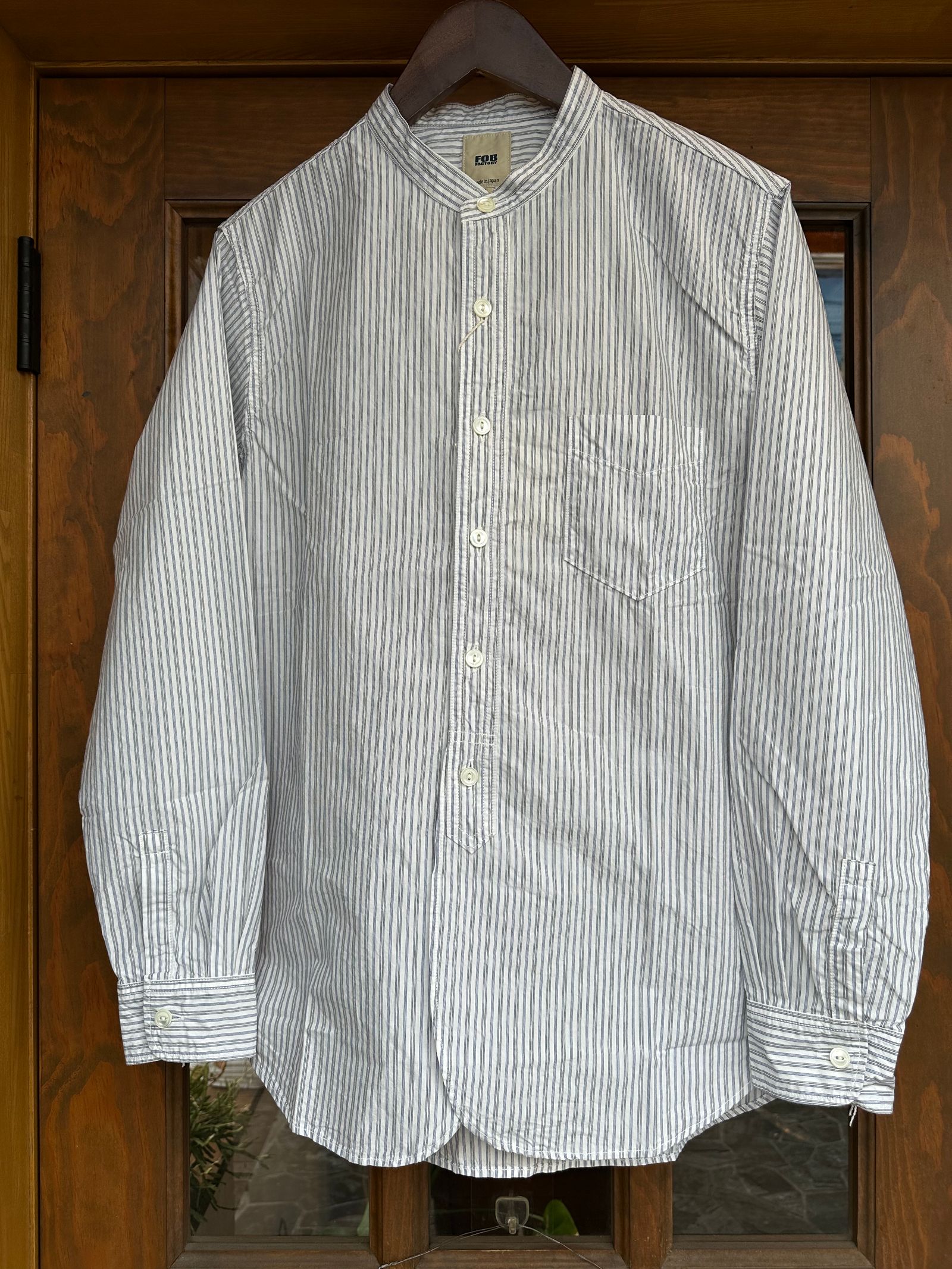 FOB FACTORY - F3488 / STRIPE BAND COLLAR SHIRT / ストライプ バンド