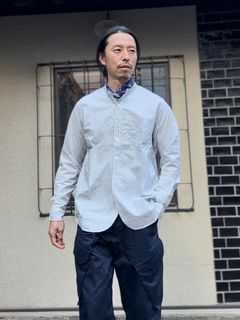 F3488 / STRIPE BAND COLLAR SHIRT / ストライプ バンドカラーシャツ / ホワイト