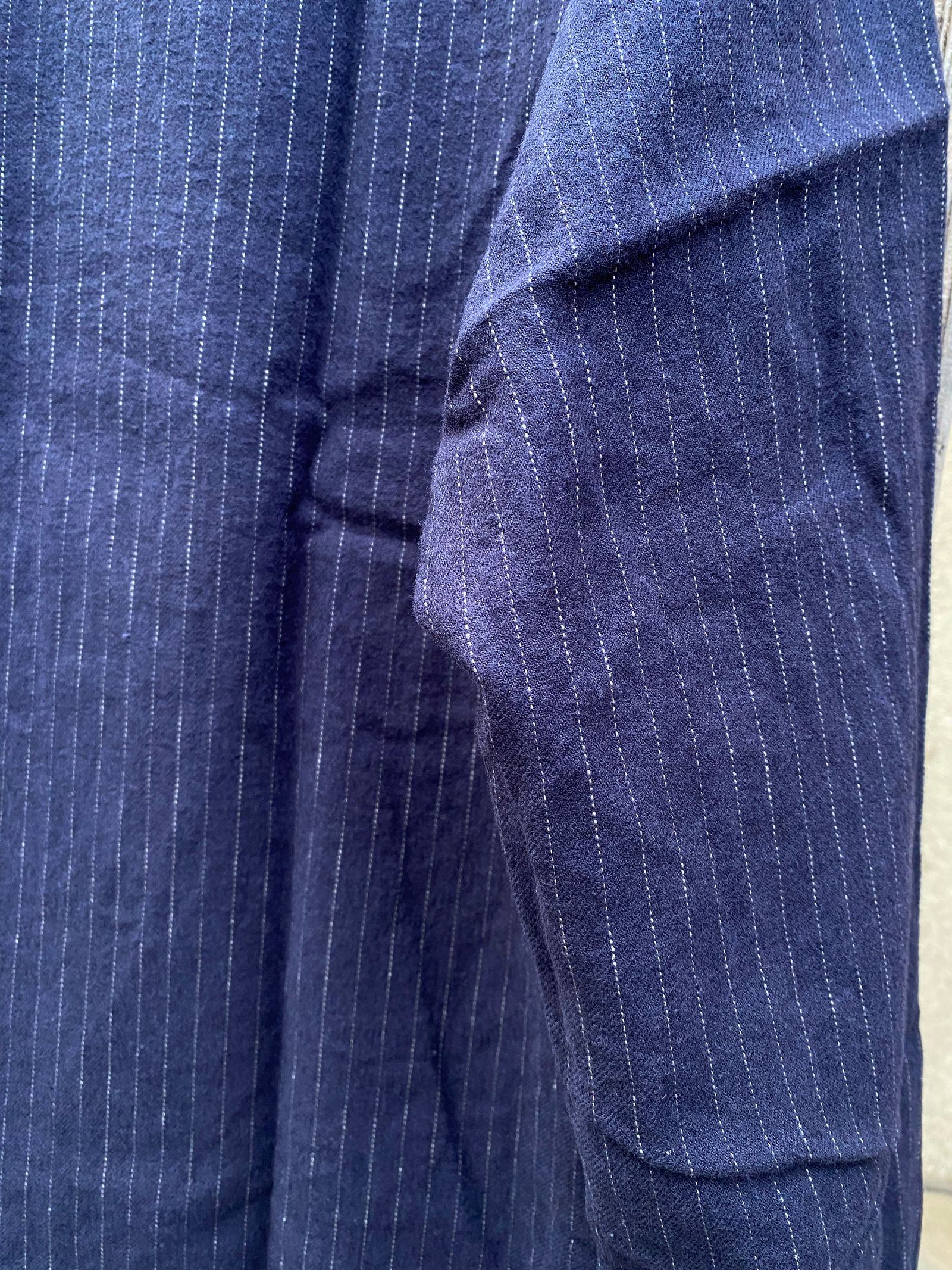 F3485 C/W STRIPE BANDCOLLAR / C/W ストライプ バンドカラー シャツ / NAVY