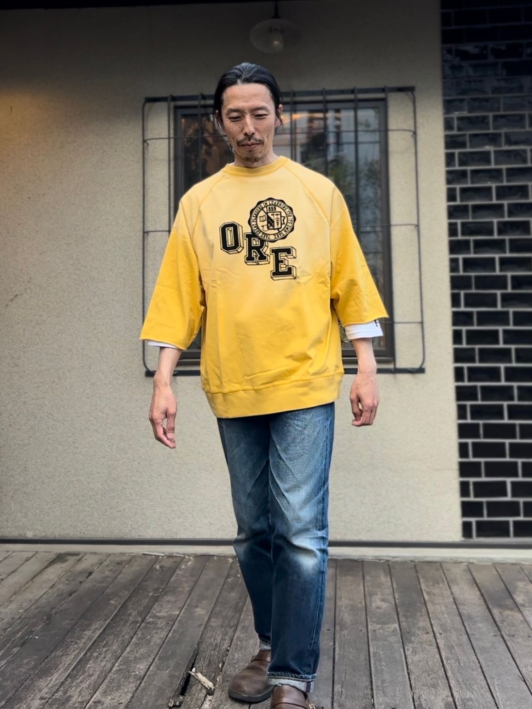 SCREEN STARS / スクリーンスターズ / Amecaji 3/4 slv Tee /アメカジ七分袖Tシャツ / フロッキープリント / イエロー