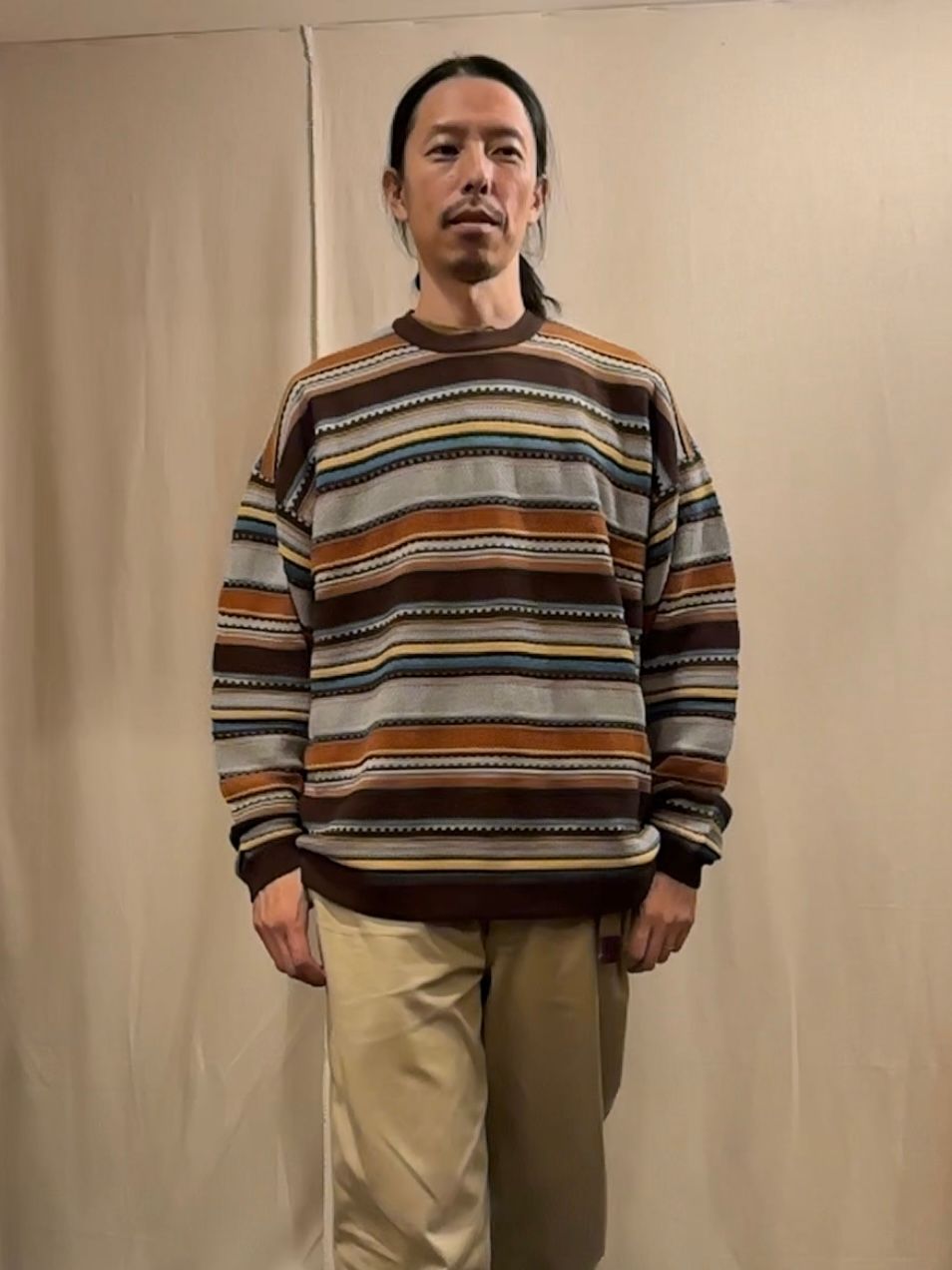 90's BORDER KNIT / グレー( ブラウン系 )