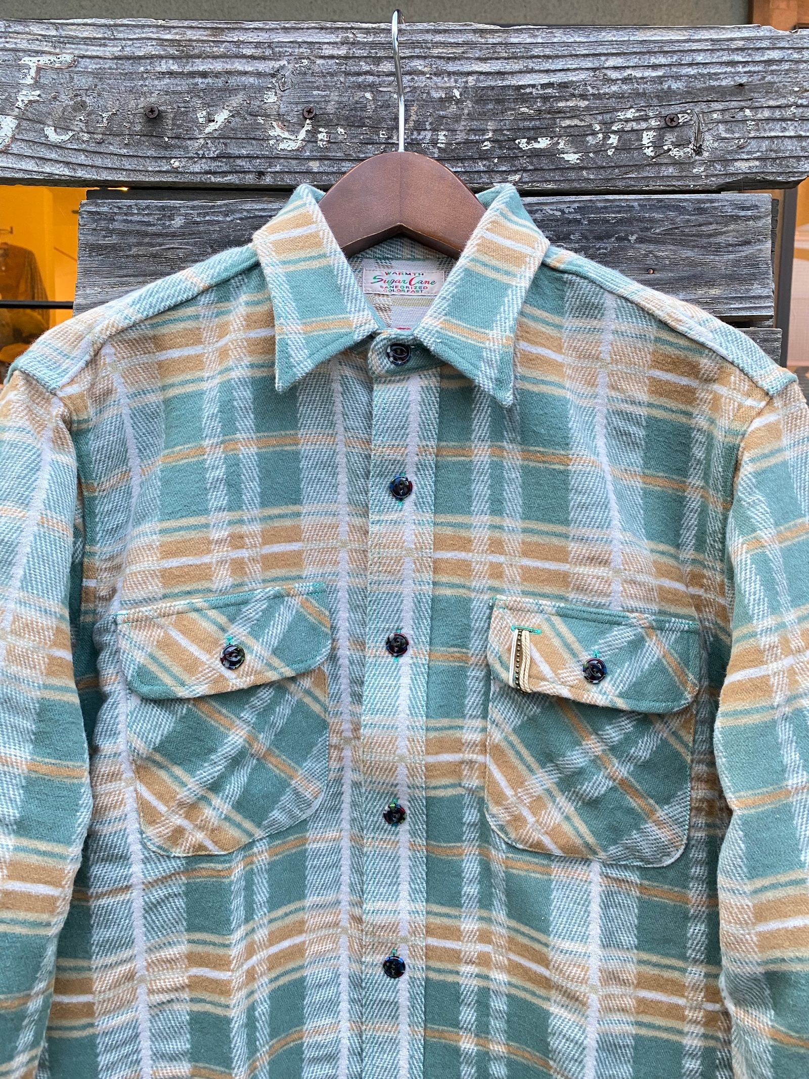 FICTION ROMANCE FANCY TWILL & DOUBLE WEAVE WORK SHIRT / ヘビーネルワークシャツ / ネルシャツ / チェックシャツ / GREEN (145)
