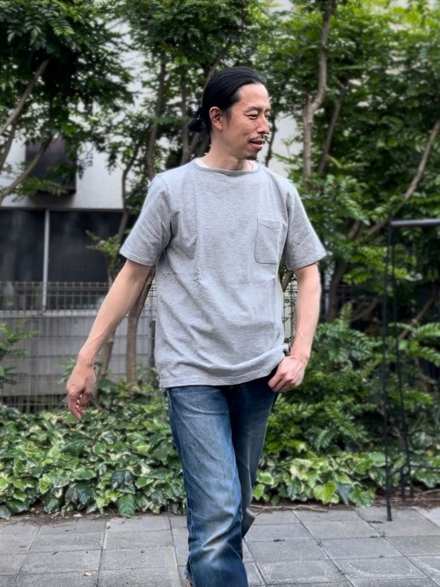 te001SSPK / HDCS ポケットTシャツ / 半袖バスクシャツ / ミックスグレー