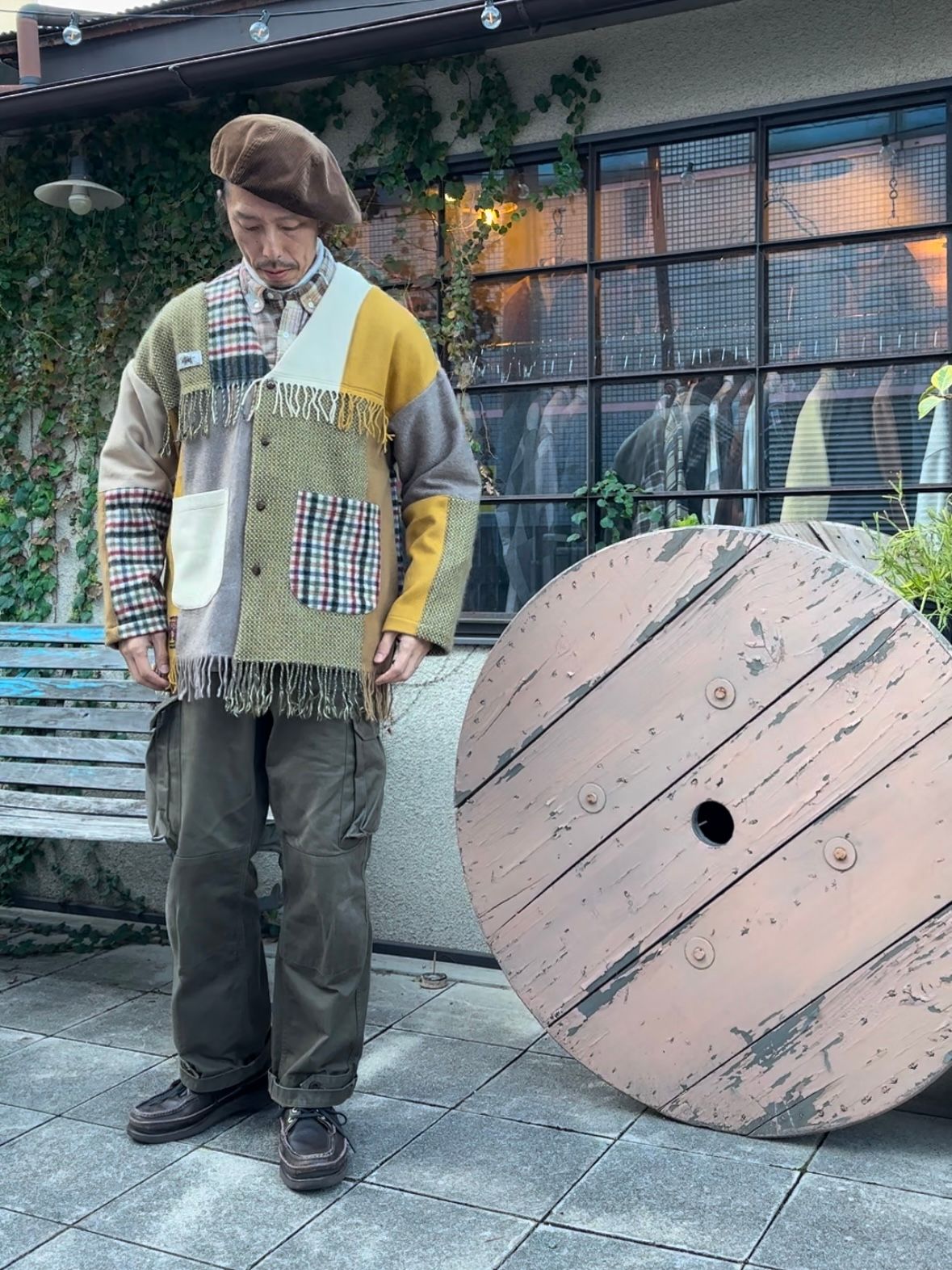 EDGE CARDIGAN / カシミヤマフラーリメイクカーディガン / ブラウン②