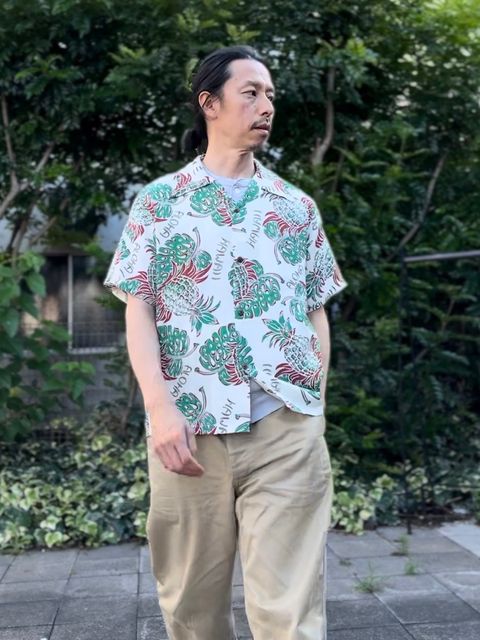 サンサーフXL アロハシャツ あまい オリーブグリーン雷神柄