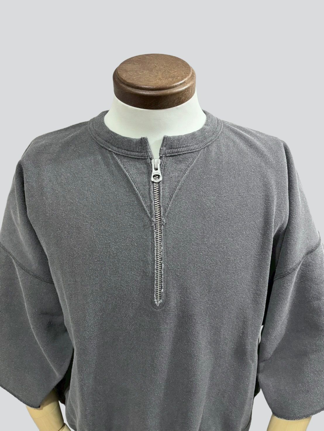 LW Half Zip Chop Sleeve / ハーフジップ 半袖スウェット / ブラック / ユニゾンスペシャル