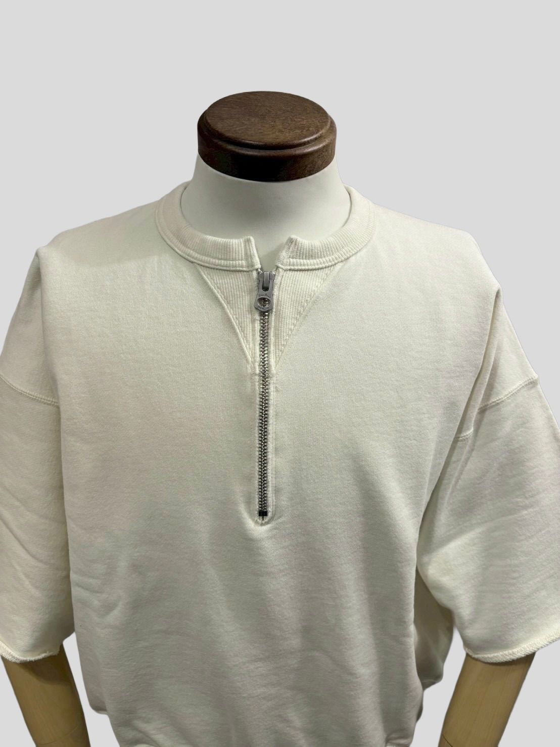 LW Half Zip Chop Sleeve / ハーフジップ 半袖スウェット / ホワイト / ユニゾンスペシャル