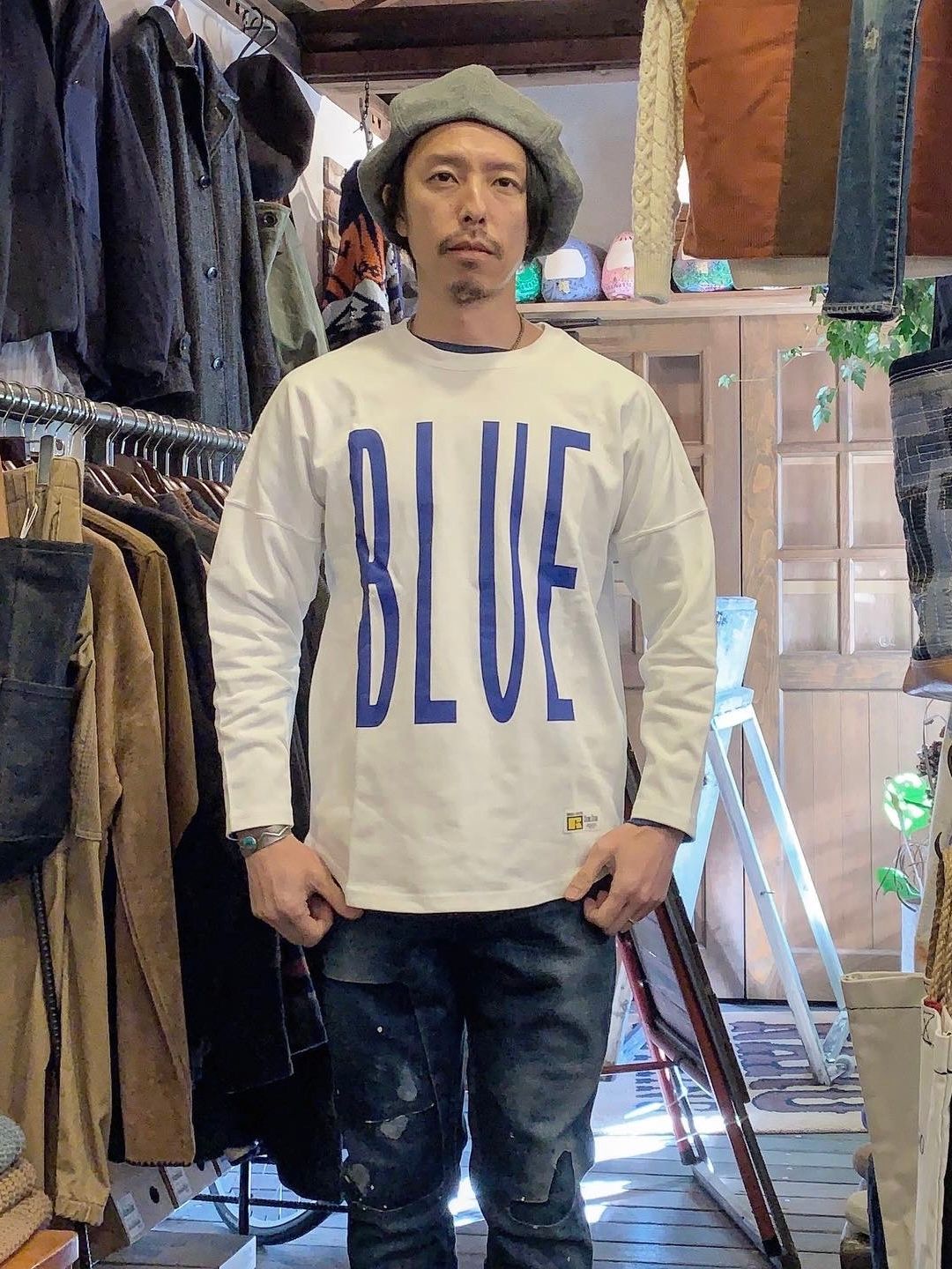 RUSSELL × BLUEBLUE / フットボールロングスリーブTシャツ/ ホワイト