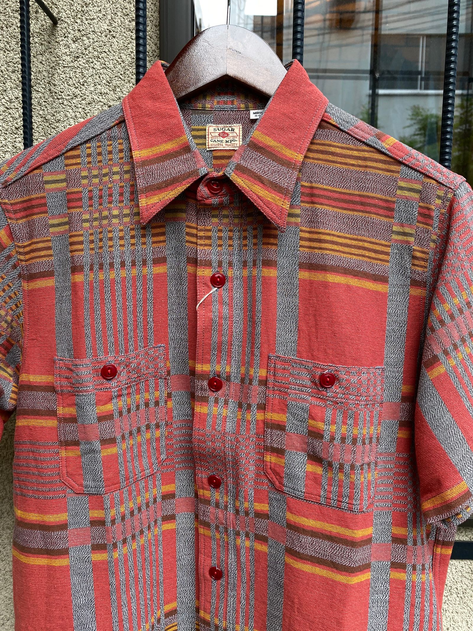 シュガーケーン / TWIST MOCK DOBBY CHECK S/S WORK SHIRT / 半袖ワークシャツ / チェックシャツ / レッド