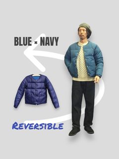 Mt.Rainier Design (マウントレーニアデザイン) / オリジナルリバーシブルノーカラーダウンジャケット ブルー