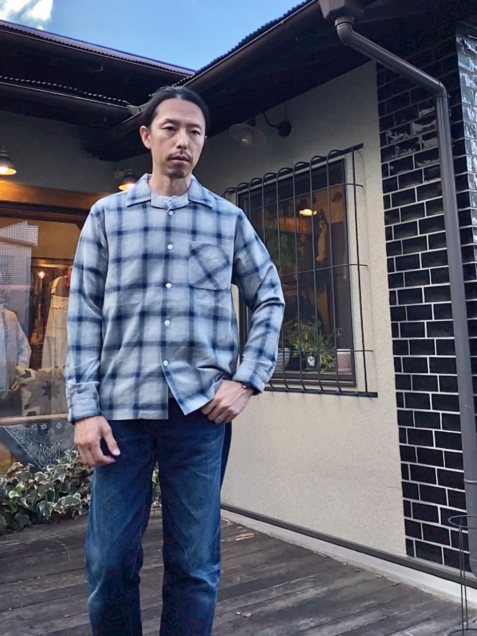 ライトフランネル ワンナップ オンブレチェックシャツ / ネイビー