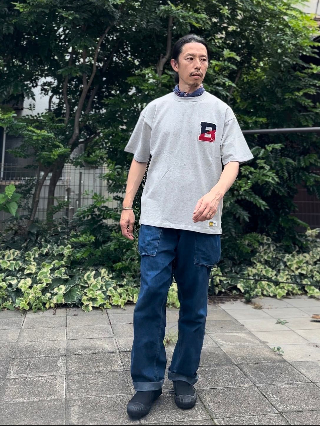 RUSSELL × BLUEBLUE / カレッジB Tシャツ2 / ヘザーグレー