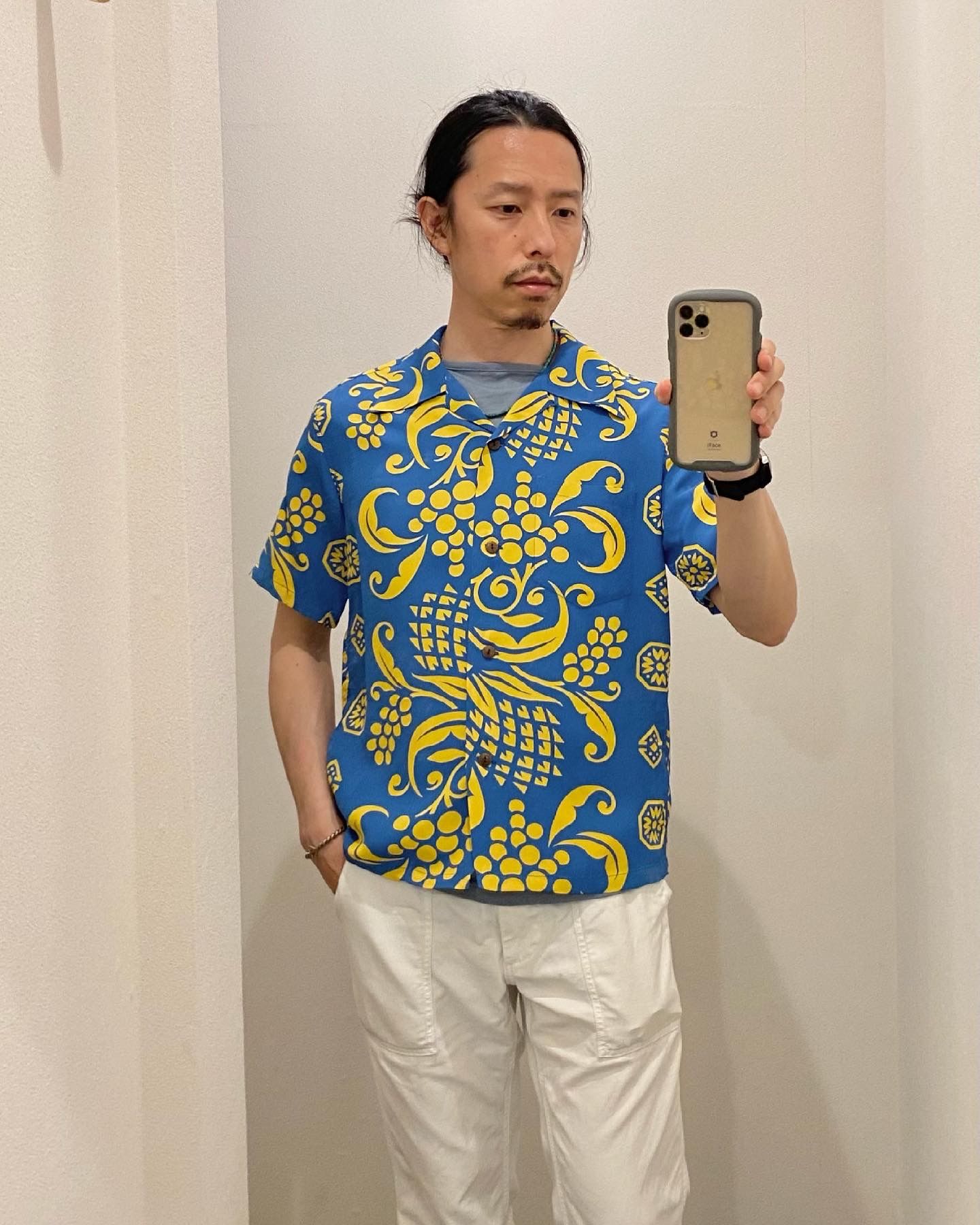 ISLAND PAREU DESIGN / 半袖レーヨンシャツ / アロハシャツ / ハワイアン / ボーダー / パレオ / ブルー(125) / SS38566