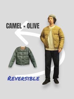 Mt.Rainier Design (マウントレーニアデザイン) / オリジナルリバーシブルノーカラーダウンジャケット キャメル