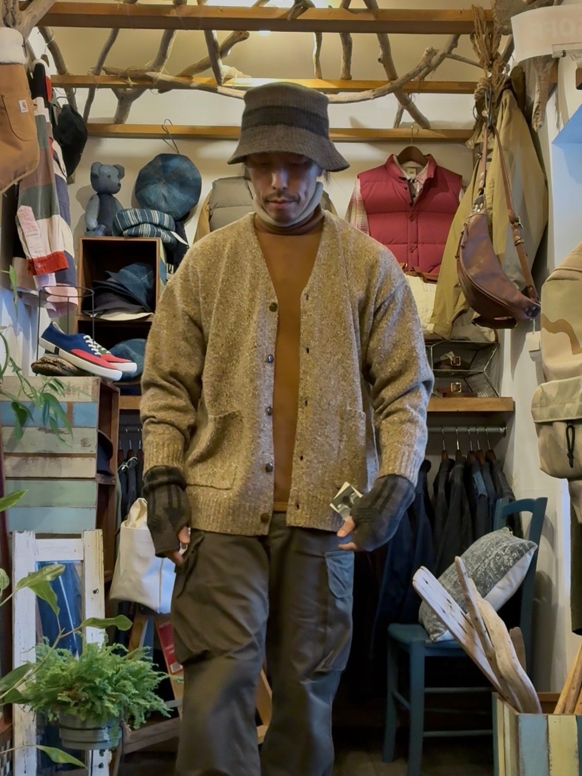 GRAIN CARDIGAN / ミックスニットカーディガン / ブラウン / ナスングワム