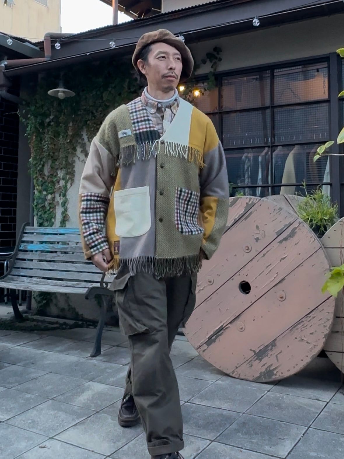 EDGE CARDIGAN / カシミヤマフラーリメイクカーディガン / ブラウン②