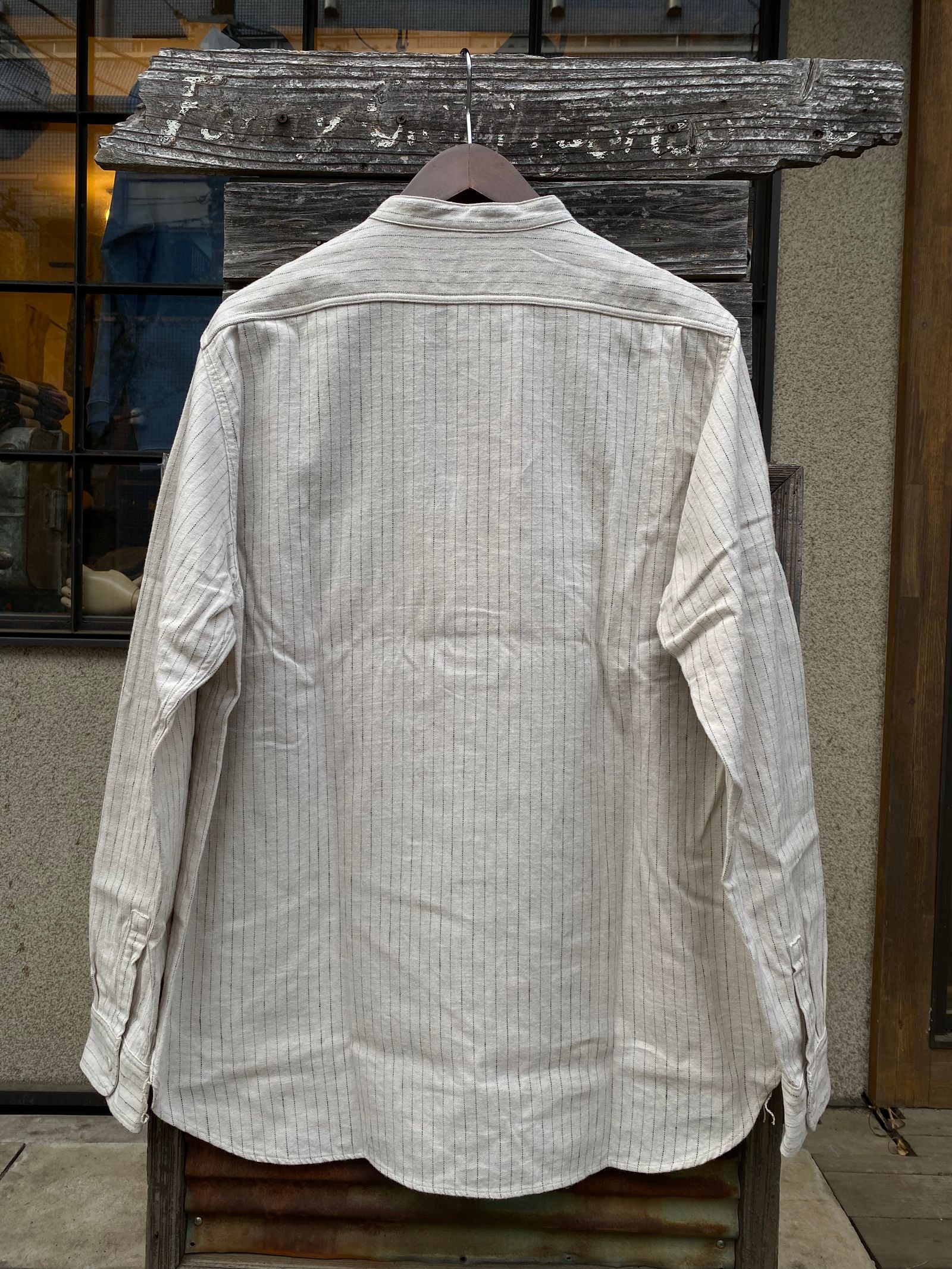 F3485 C/W STRIPE BANDCOLLAR / C/W ストライプ バンドカラー シャツ / IVORY
