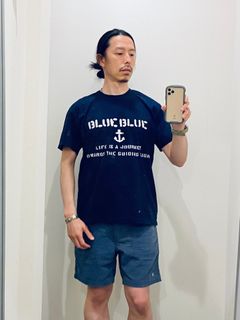 ブルーブルー / BLUE BLUE / ステンシル BLUE BLUE Tシャツ ネイビー