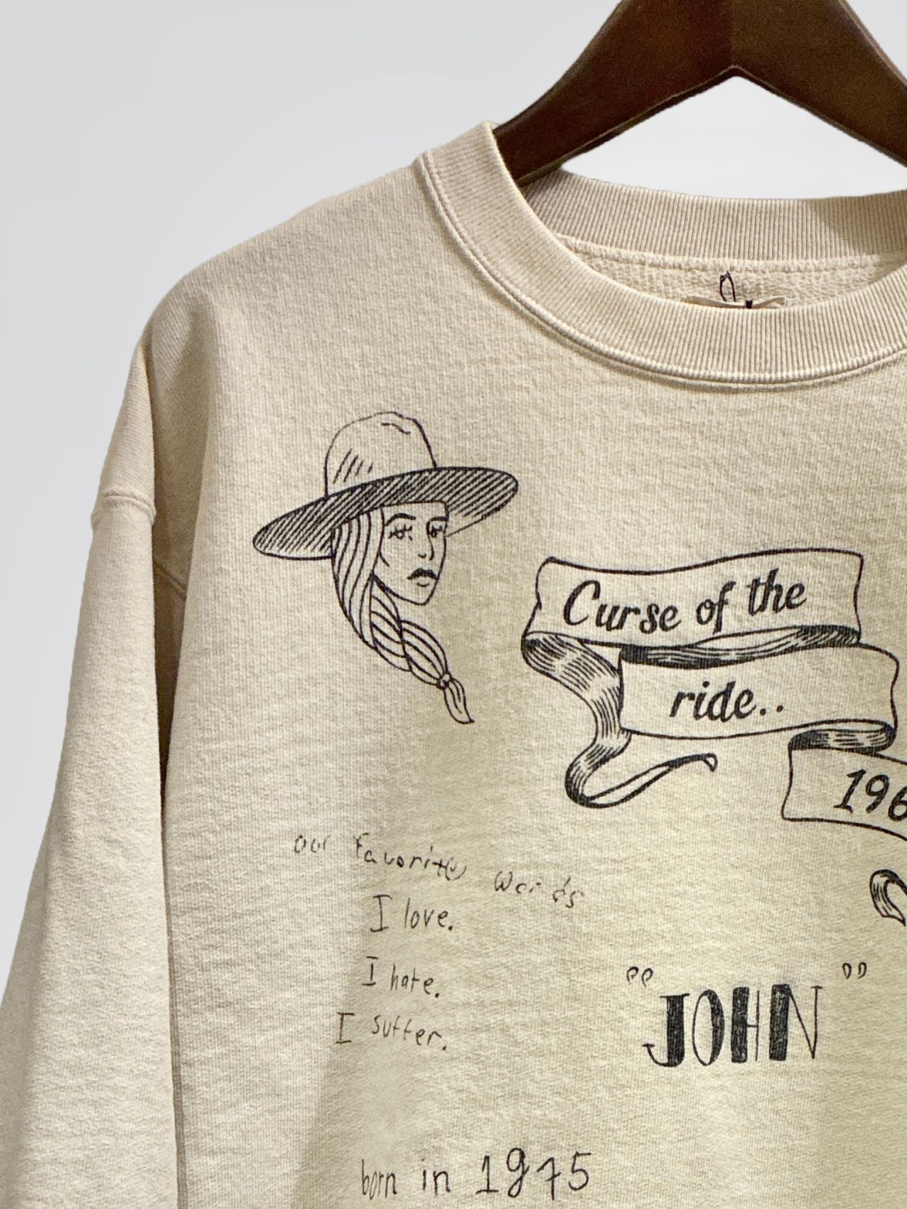 ビッグジョン / ハンドレタリングプリント クルーネックスウェットシャツ/ ナチュラル / MTE013[Hand- paint style] CREWNECK SWEATSHIRT