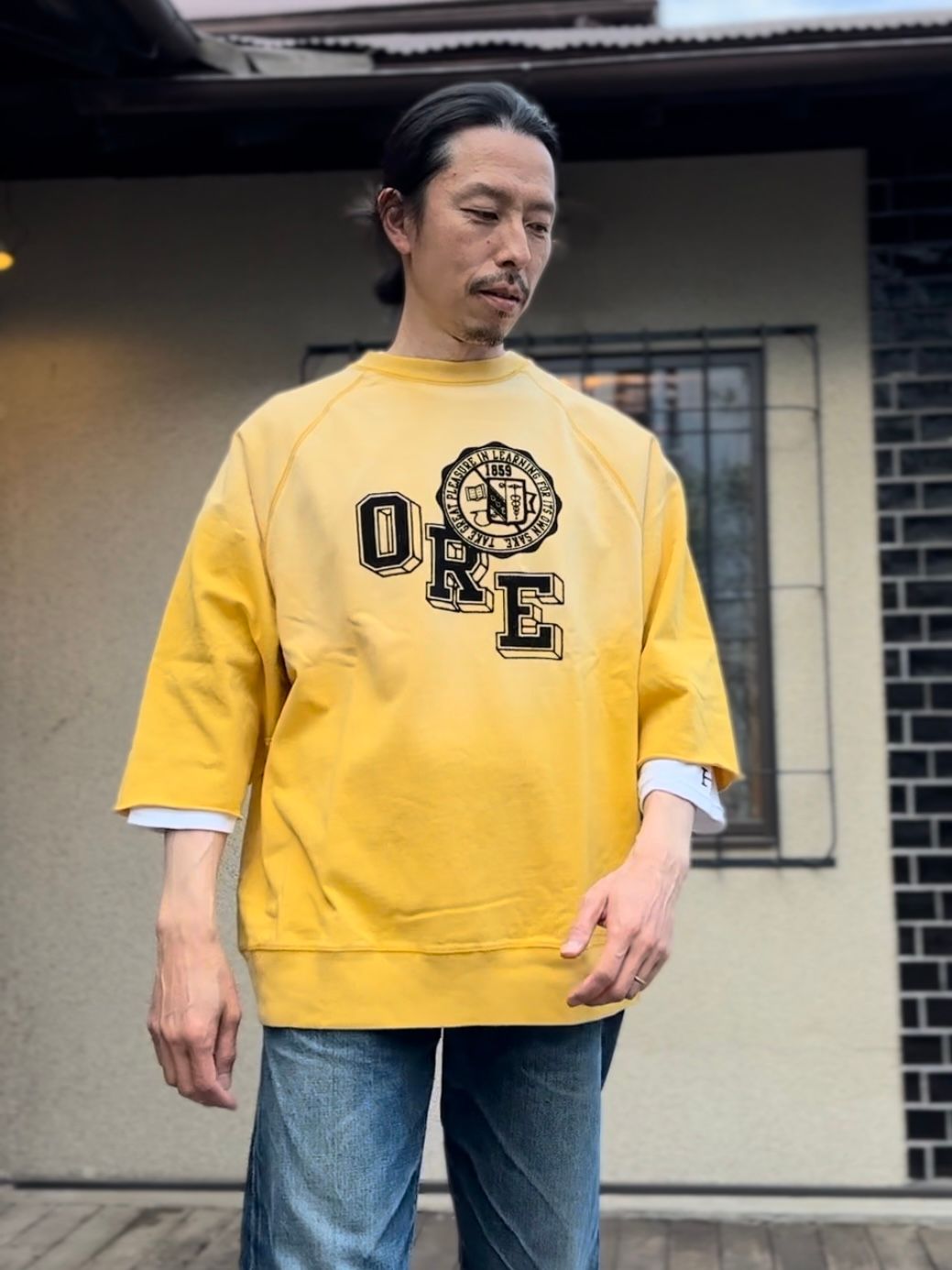 SCREEN STARS / スクリーンスターズ / Amecaji 3/4 slv Tee /アメカジ七分袖Tシャツ / フロッキープリント / イエロー