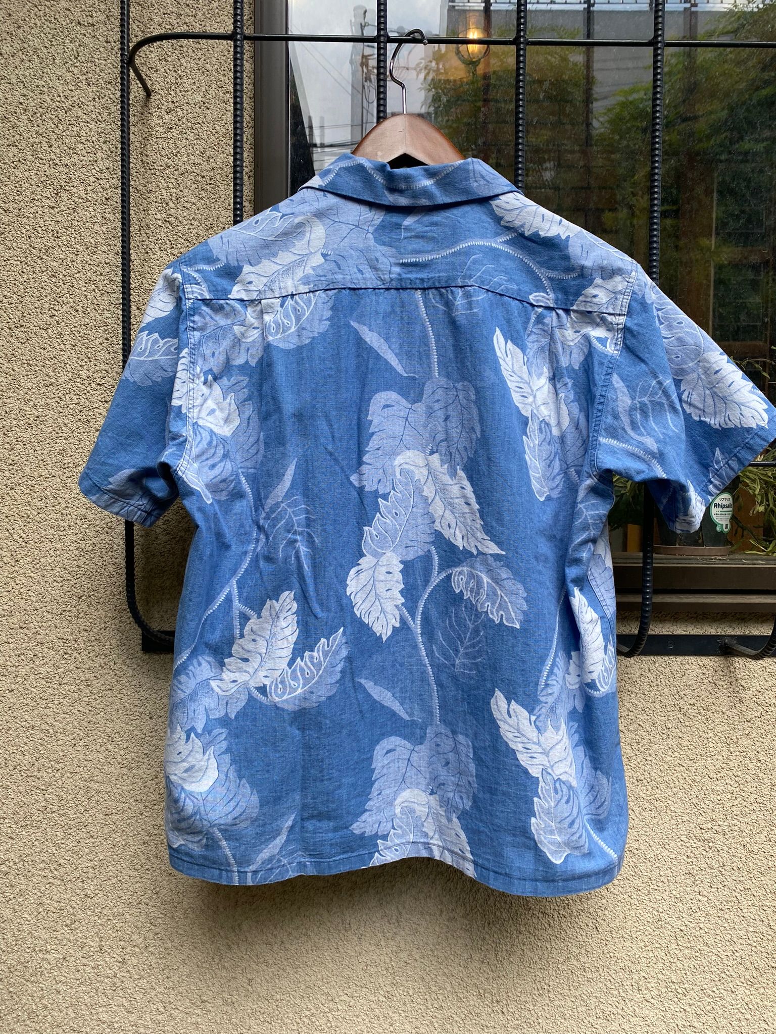INDIGO COTTON HAWAIIAN SHIRT “MONSTERA” / BLUE(125)