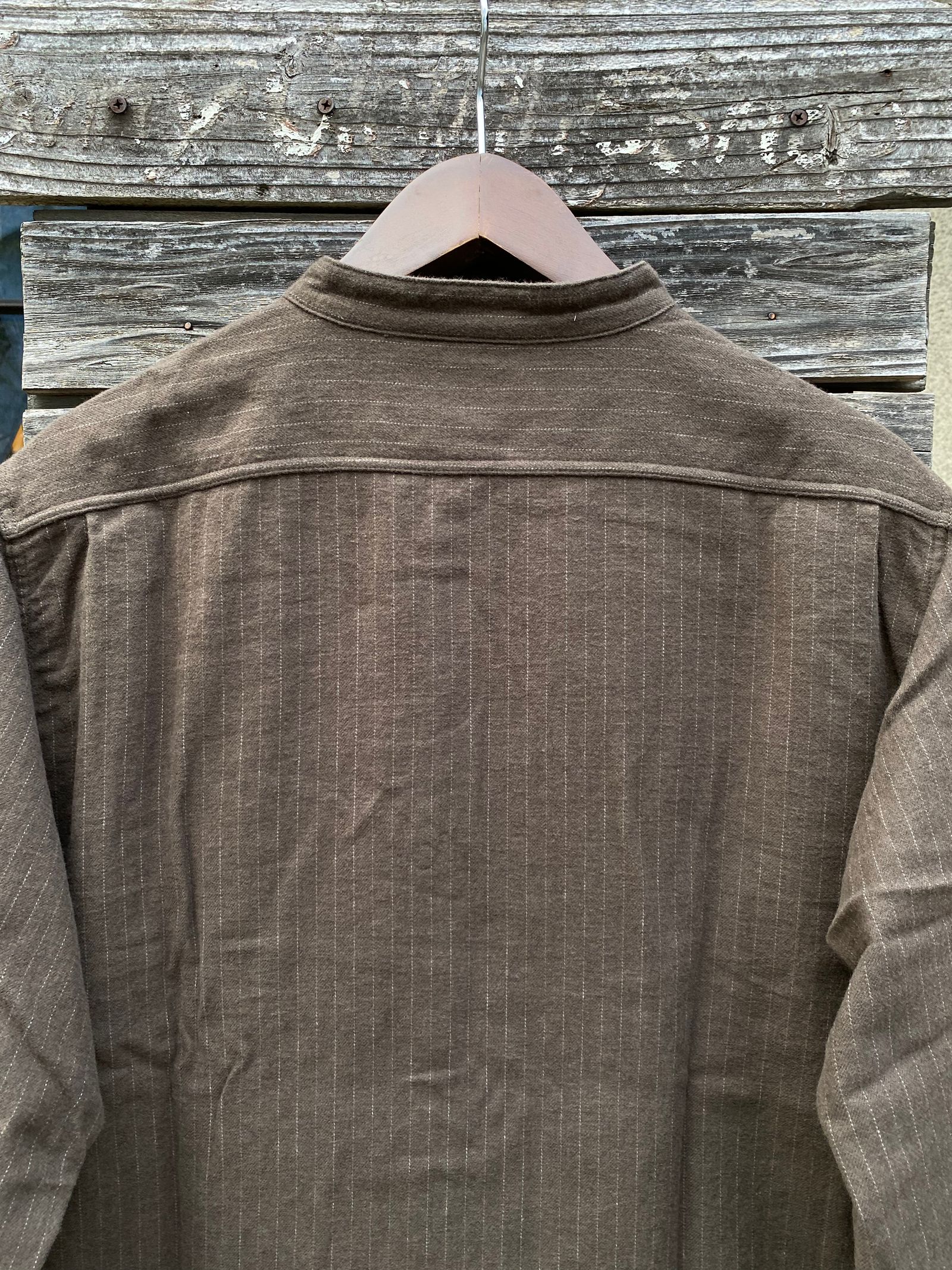 F3485 / C/W STRIPE BANDCOLLAR / C/W ストライプ バンドカラー シャツ /  OLIVE