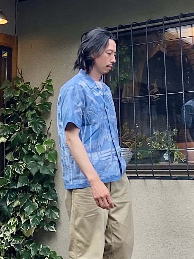 INDIGO COTTON HAWAIIAN SHIRT “COCONUT PALM & DIAMONDHEAD / アロハシャツ / BLUE(125)