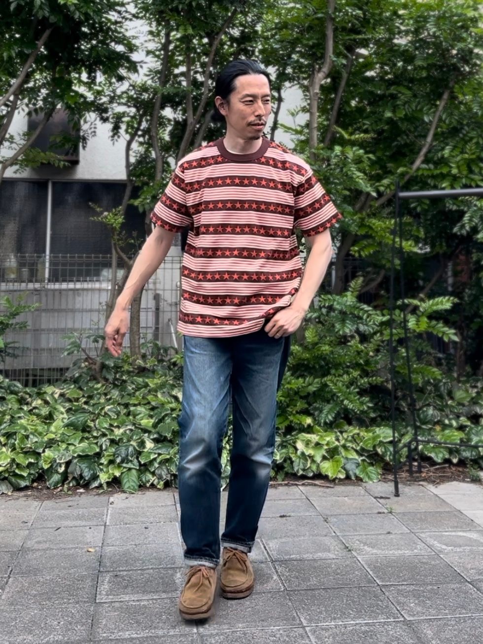 SC77705 / スターモチーフジャガード 半袖Tシャツ / ブラウン