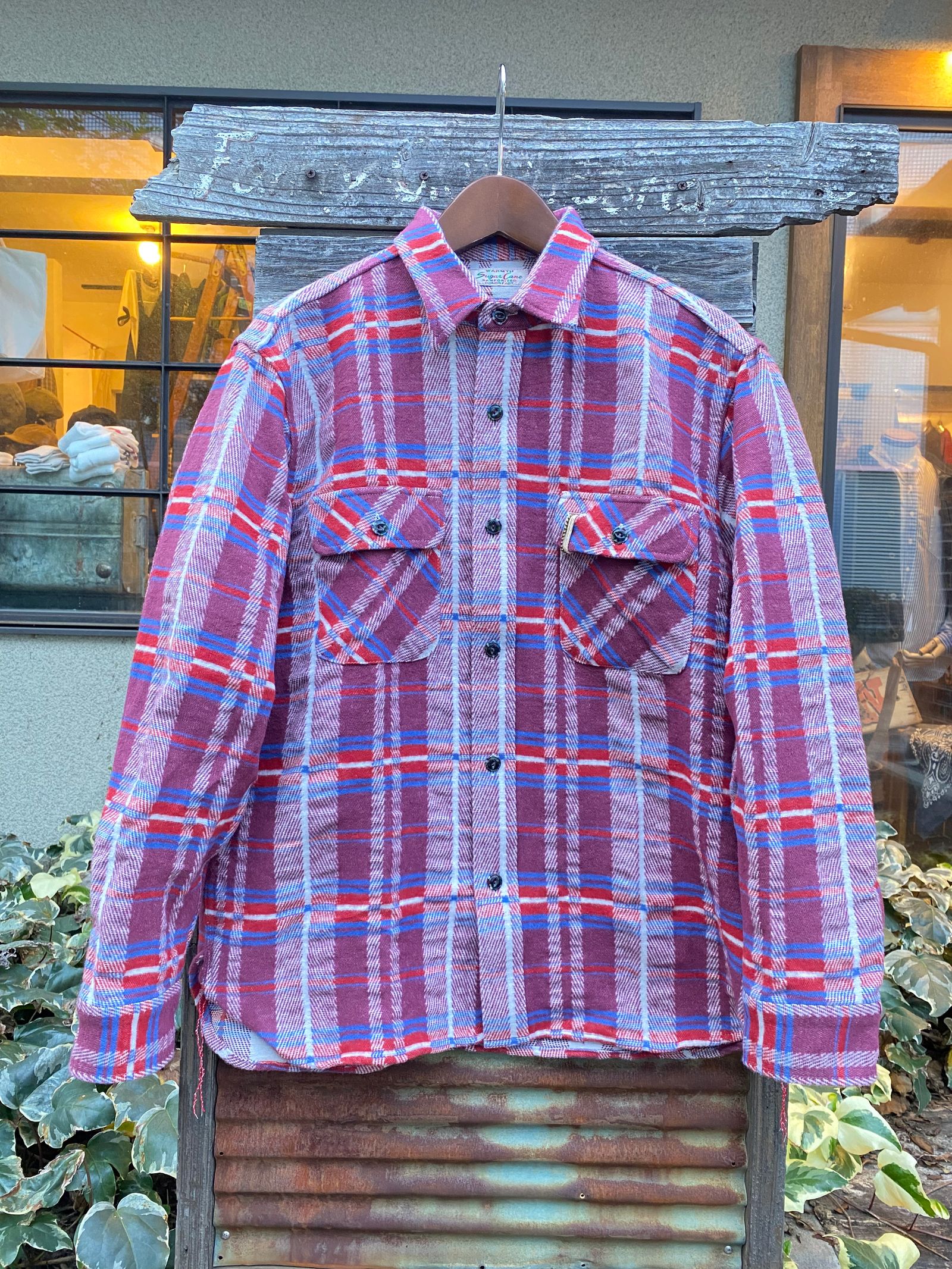 FICTION ROMANCE FANCY TWILL & DOUBLE WEAVE WORK SHIRT / ヘビーネルワークシャツ / ネルシャツ / チェックシャツ / WINE (170)