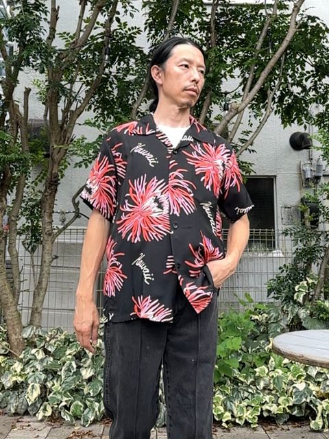美品】サンサーフ 百虎 アロハシャツ 半袖シャツ 総柄 ブルー レーヨン 