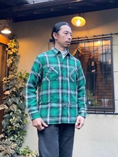 SC28957 / TWILL CHECK WORK SHIRT / ヘビーネルワークシャツ / ネルシャツ / チェックシャツ / GREEN (145)