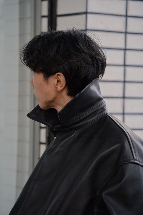 Blanc YM Leather Wide Elbow Coat / Black