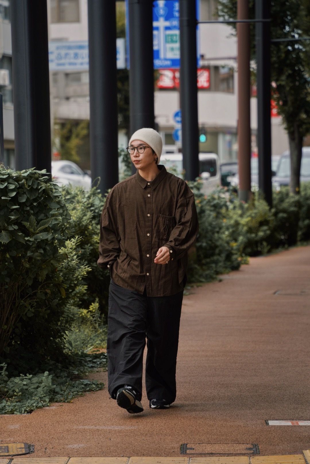 WRIST PATCH WIDE SHIRT "CHECK" / シャツ / BROWN