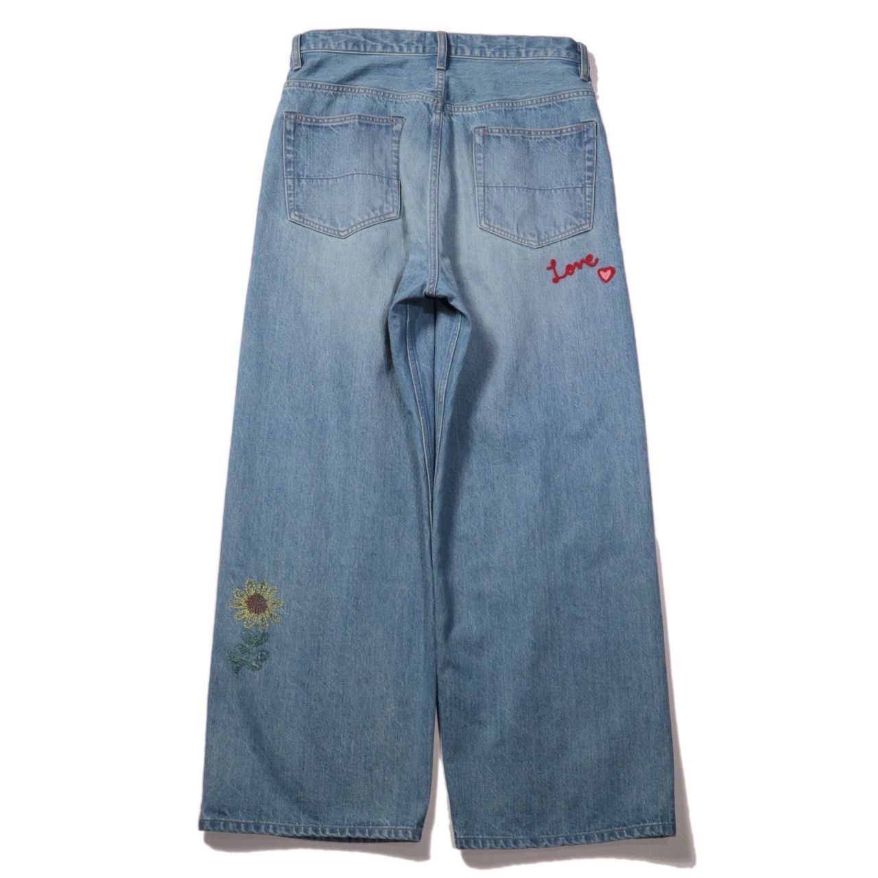 Embroidered wide selvedge jeans （Light indigo）
