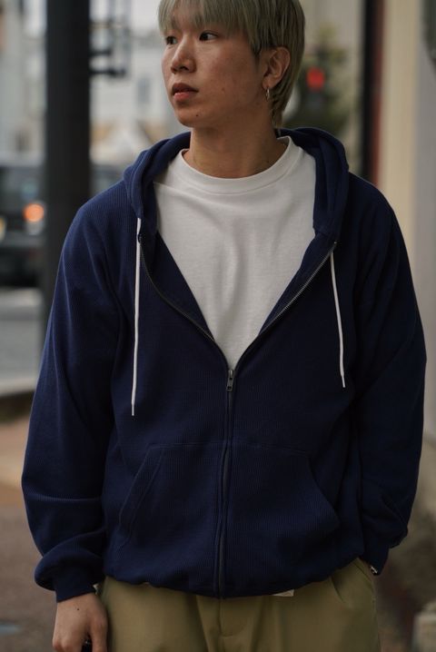 WAFFLE ZIP HOODIE（NAVY）