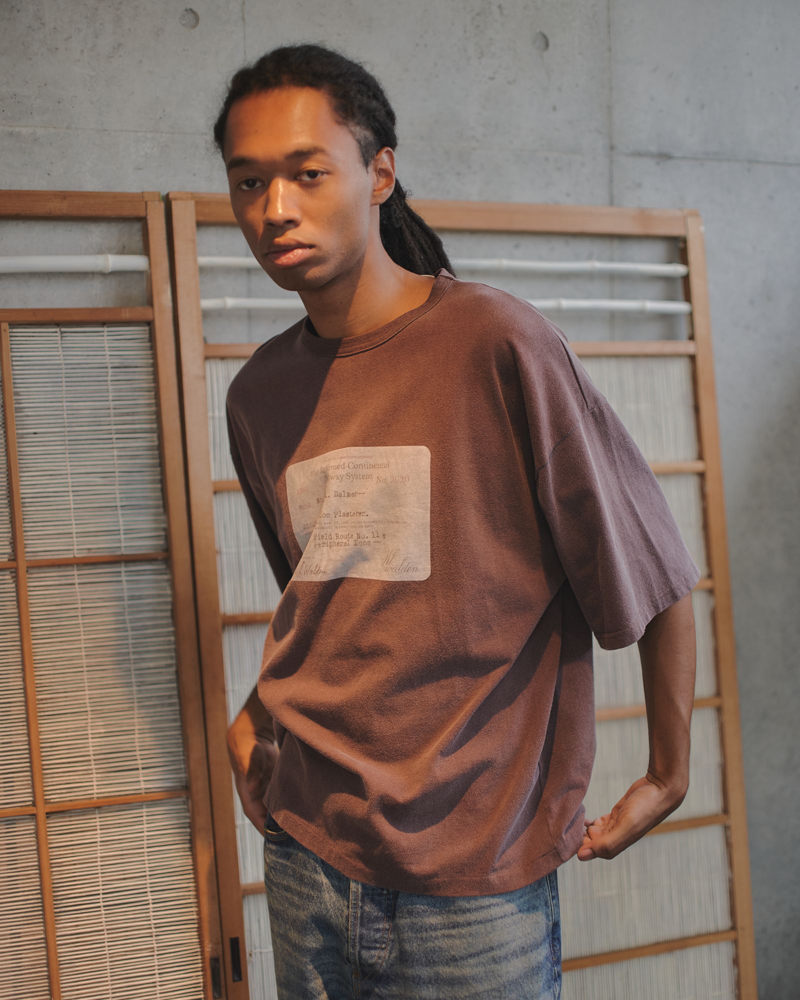 RAILWAY TICKET TEE（BROWN）