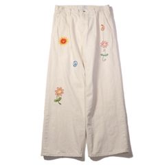 Embroidered wide selvedge jeans （Natural）