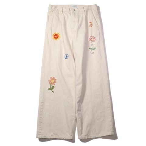 Embroidered wide selvedge jeans （Natural）
